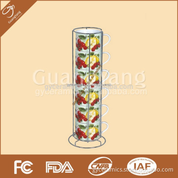 set of 6 220cc porcelain tea/coffee straight cup with metal stand ceramics straight cup in color box Item No.GY-VB-217